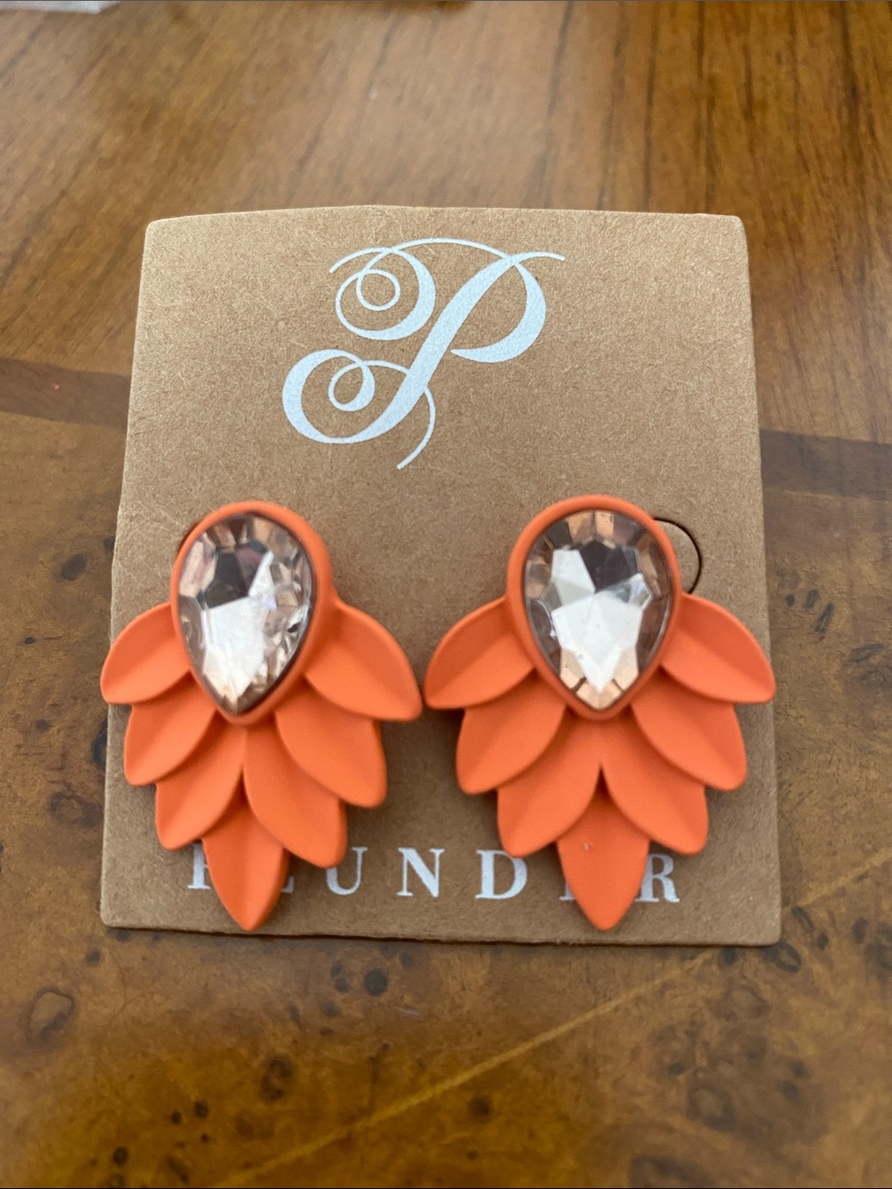 Plunder Orange Petal Teardrop Crystal Earrings